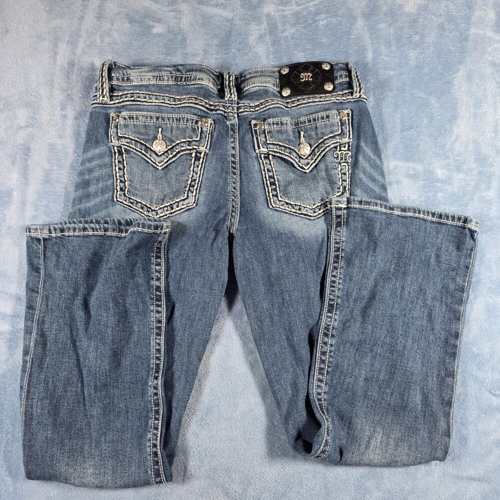 Miss Me Jeans Women’s 32 Low Rise Bootcut Blue Thick Stitch Flap Pocket Y2K